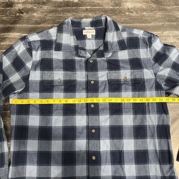 CARHARTT ORIGINIAL FIT BLUE PLAID LONG SLEEVE HEAVY FLANNEL OUTDOOR HIKING BASIC - Picture 5 of 6